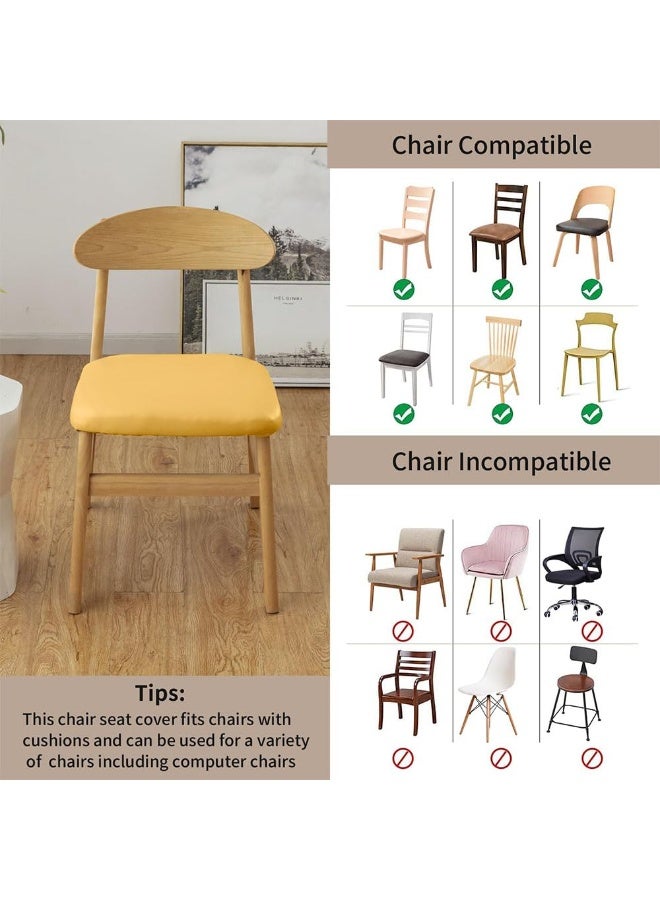 JZS Chair Seat Covers Set of Leather with Elastic Ties,Waterproof Dining Room PU Leather Chair Cover Seats,Removable Washable Chair Protector Seat Cushion Slipcovers for Home,Kitchen,4PCS,Cream Color - Image 4