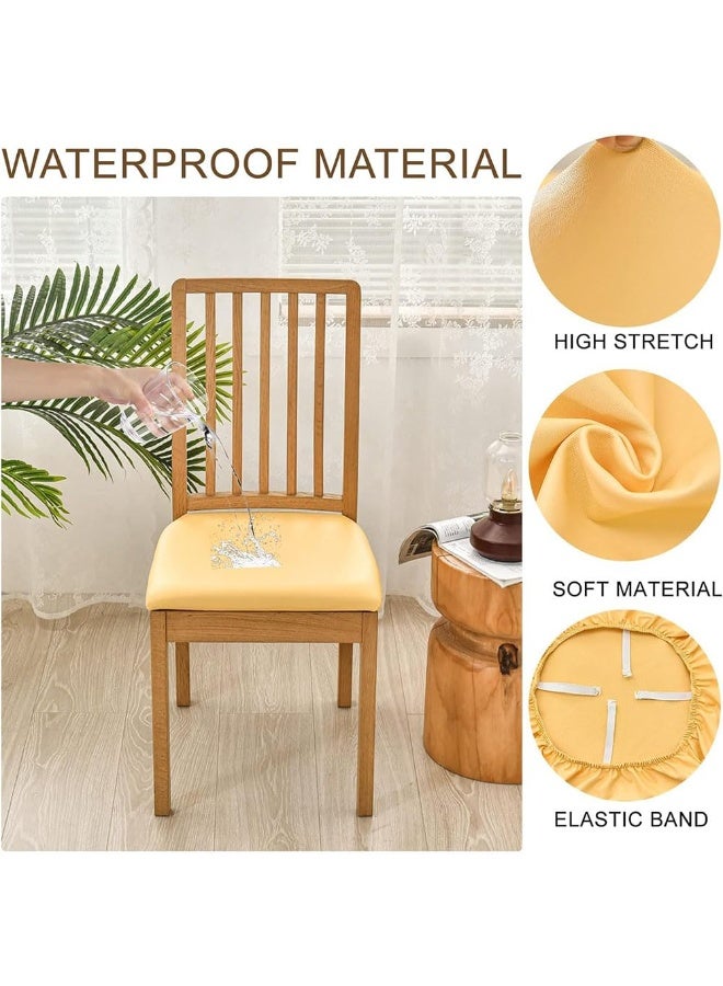 JZS Chair Seat Covers Set of Leather with Elastic Ties,Waterproof Dining Room PU Leather Chair Cover Seats,Removable Washable Chair Protector Seat Cushion Slipcovers for Home,Kitchen,4PCS,Cream Color - Image 3