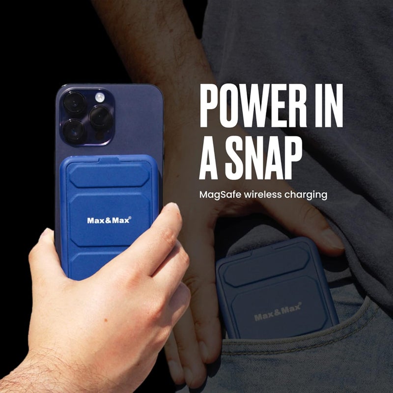 Max & Max 10000mAh Wireless Power Bank Fast Charger with Magnetic Alignment and Foldable Stand - Blue - Image 2