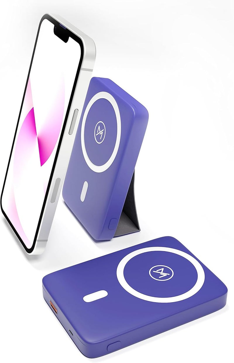 Max & Max 10000mAh Wireless Power Bank Fast Charger with Magnetic Alignment and Foldable Stand - Blue - Image 1