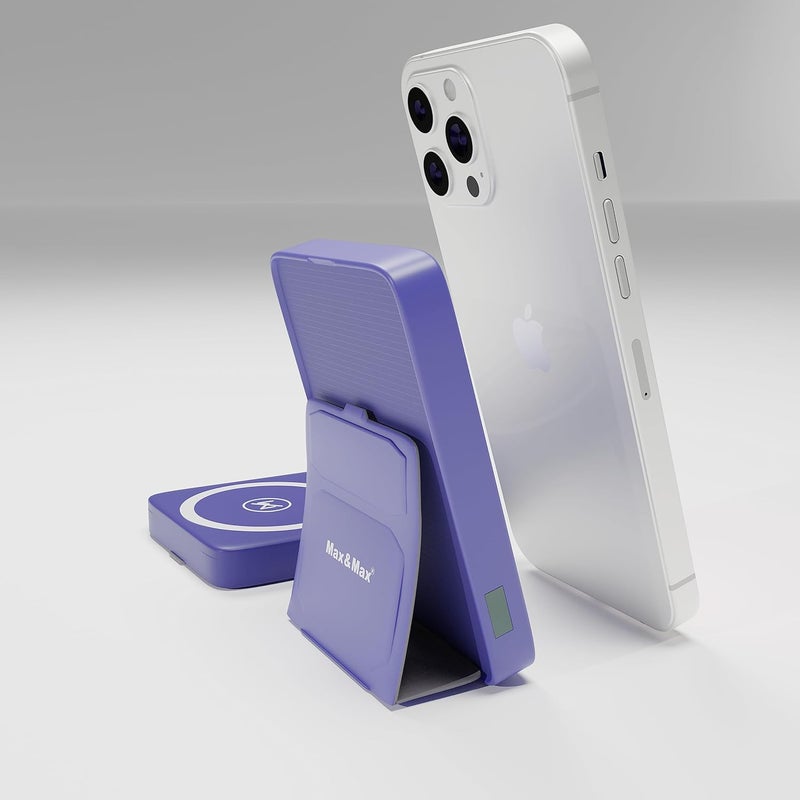 Max & Max 10000mAh Wireless Power Bank Fast Charger with Magnetic Alignment and Foldable Stand - Blue - Image 4