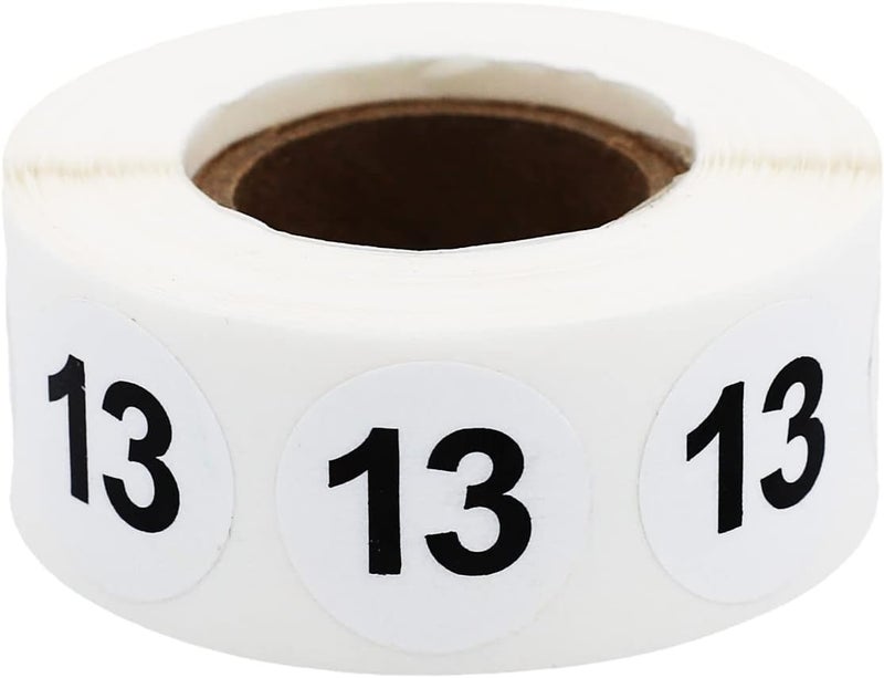 InStockLabels.com White with Black Number 13 Circle Dot Stickers, 3/4 Inch Round, 500 Labels on a Roll for Organization and Inventory - Semi-Gloss Finish - Made in The USA - Image 1