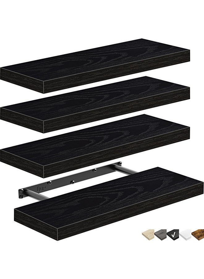 QEEIG QEEIG Black Floating Shelves Bathroom Shelf Bedroom Kitchen Modern Small Book Shelf for Wall Set of 4 (015-B4)  - Image 1