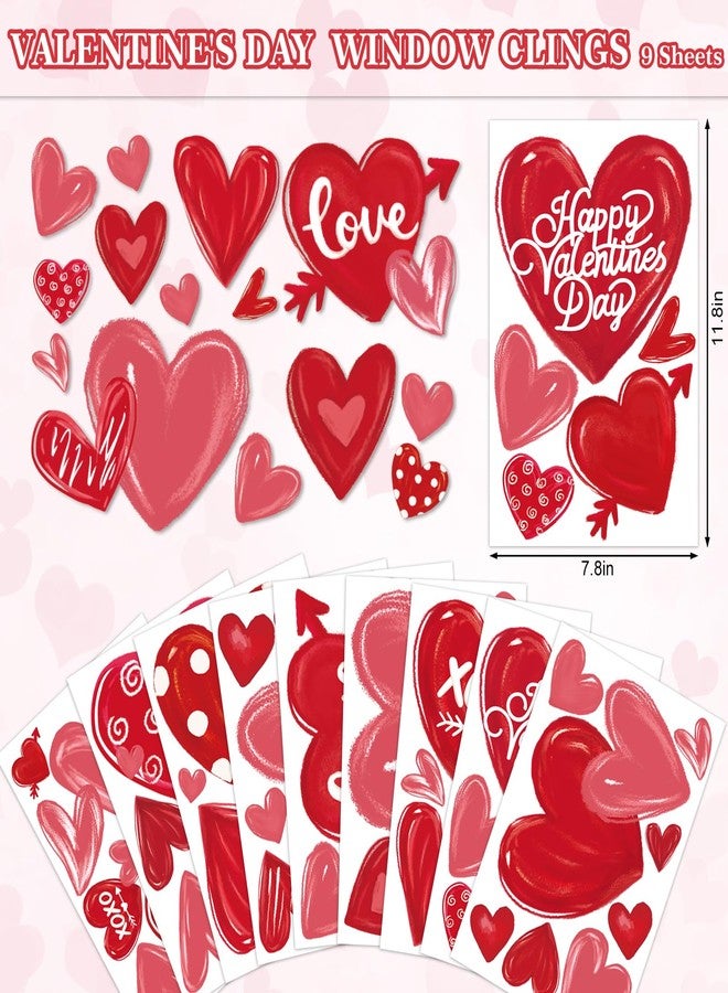 Whaline 9 Sheet Valentine's Day Window Clings Red Pink Love Heart Reusable Window Decals for Wedding Anniversary Home Office Classroom Window Decor - Image 5