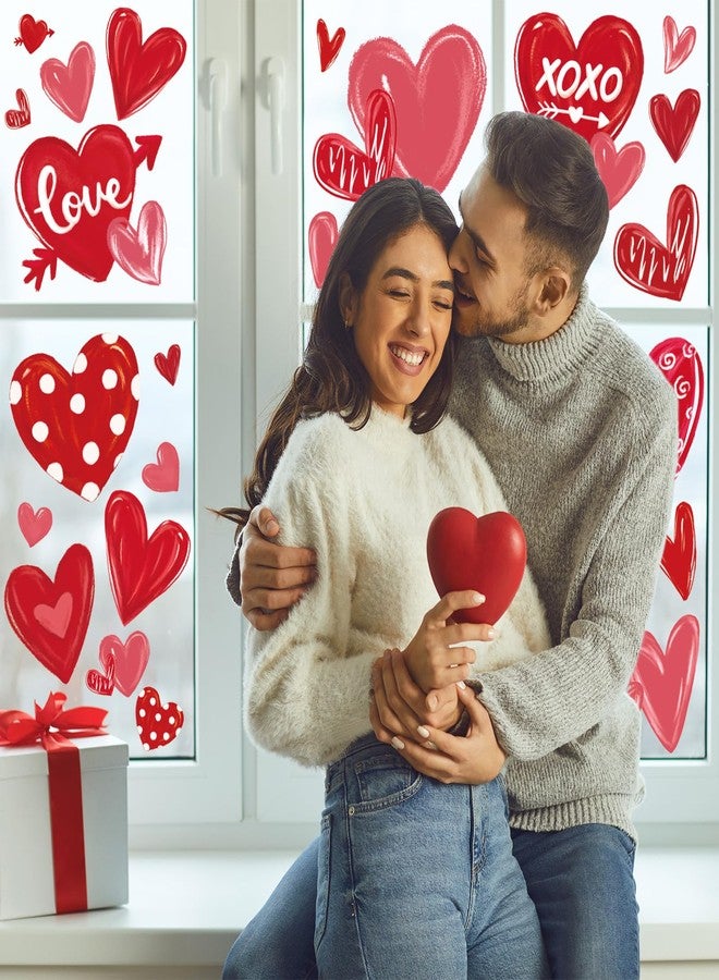 Whaline 9 Sheet Valentine's Day Window Clings Red Pink Love Heart Reusable Window Decals for Wedding Anniversary Home Office Classroom Window Decor - Image 4