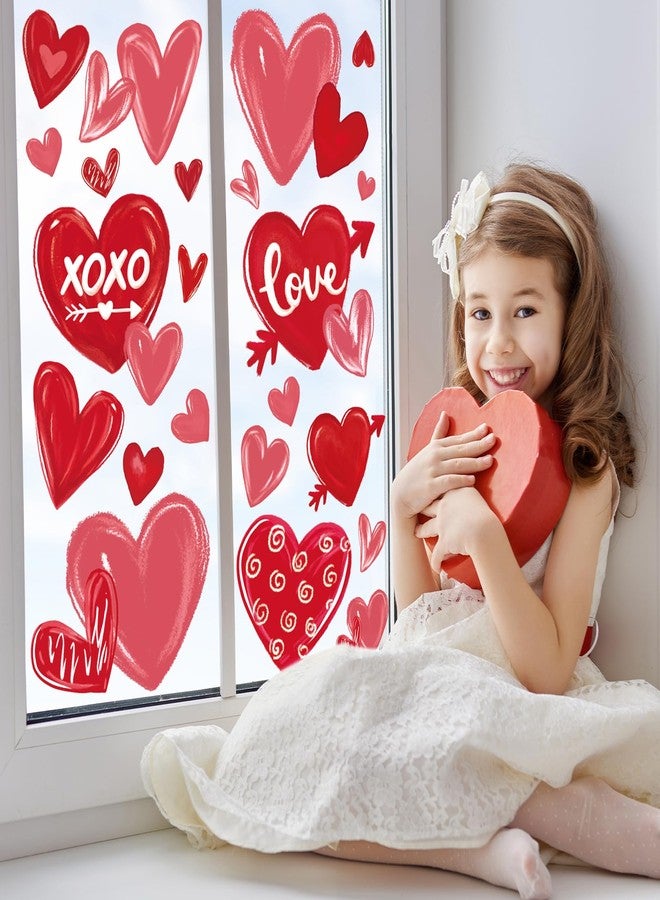 Whaline 9 Sheet Valentine's Day Window Clings Red Pink Love Heart Reusable Window Decals for Wedding Anniversary Home Office Classroom Window Decor - Image 2