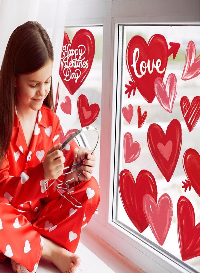 Whaline 9 Sheet Valentine's Day Window Clings Red Pink Love Heart Reusable Window Decals for Wedding Anniversary Home Office Classroom Window Decor - Image 3