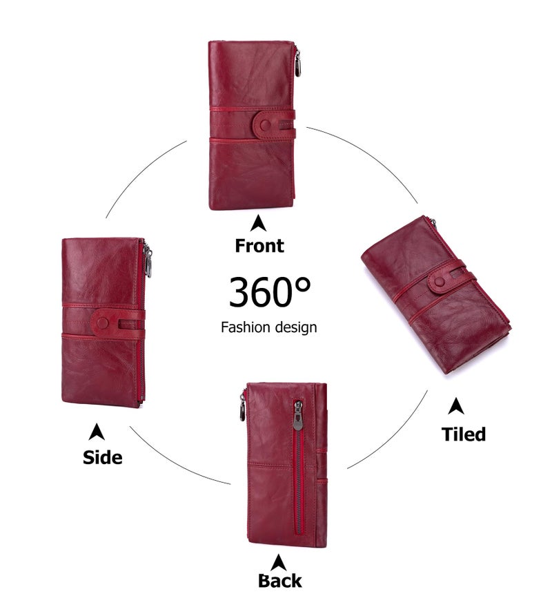 My Friday myfriday Women's RFID Blocking Genuine Leather Wallet, Bifold Long Clutch Wallet Money Clips Ladies Card Holder Purse - Image 3