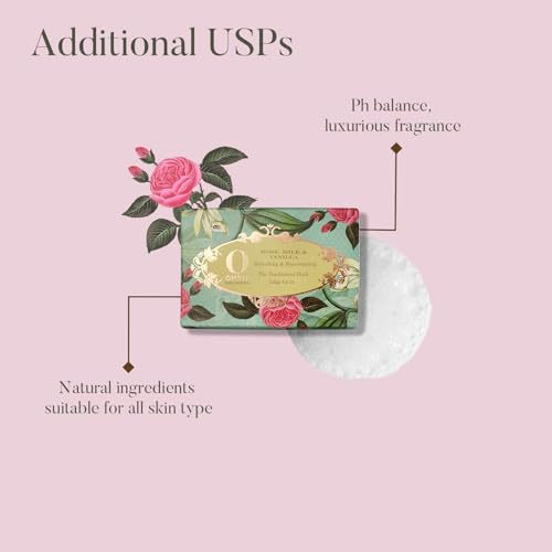 Ohria Ayurveda Rose, Milk & Vanilla Bathing Bar | Refreshing, Rejuvenating & Hydrating Cleanser | Enriched with Coconut Butter & Apricot Oil | Softens & Revitalizes Skin |All Skin Types | 120g - Image 2