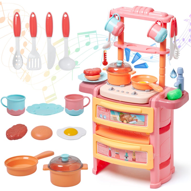 Prextex Plastic Pretend Girls Play Kitchen Set - Multi-Color Kitchen Playset with Dishwasher and Oven - Stove with Lights and Sounds - Working Faucet with Water Circulation - Image 1