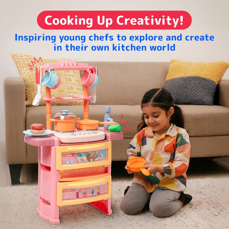 Prextex Plastic Pretend Girls Play Kitchen Set - Multi-Color Kitchen Playset with Dishwasher and Oven - Stove with Lights and Sounds - Working Faucet with Water Circulation - Image 2