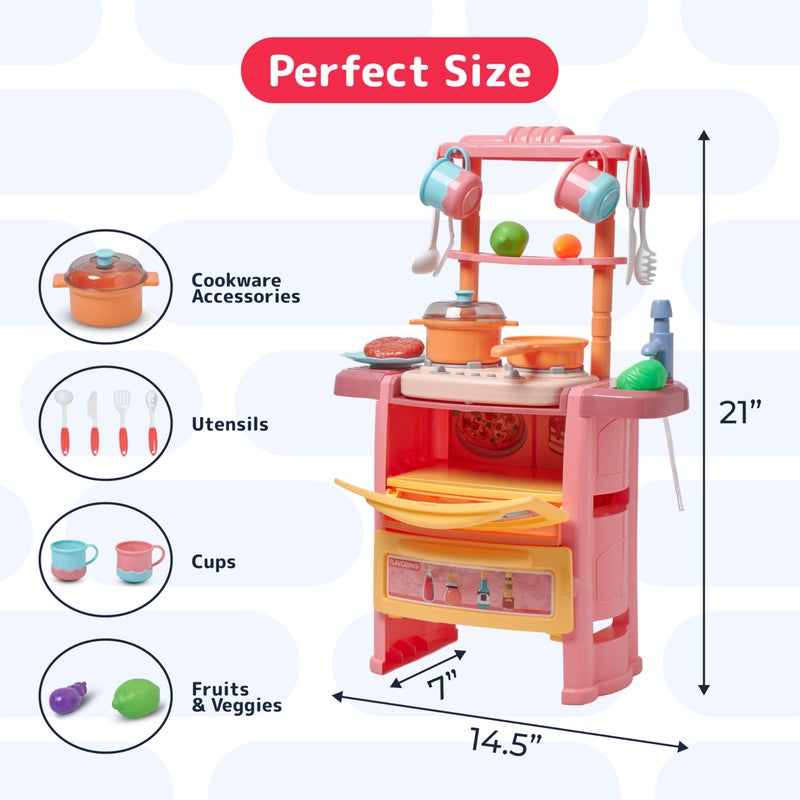 Prextex Plastic Pretend Girls Play Kitchen Set - Multi-Color Kitchen Playset with Dishwasher and Oven - Stove with Lights and Sounds - Working Faucet with Water Circulation - Image 3