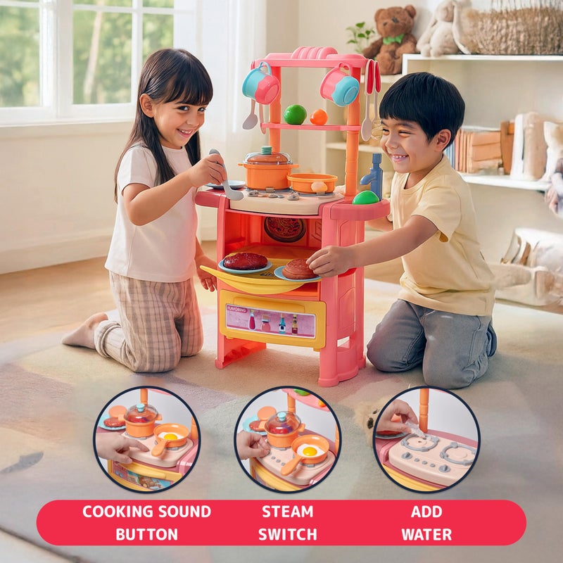 Prextex Plastic Pretend Girls Play Kitchen Set - Multi-Color Kitchen Playset with Dishwasher and Oven - Stove with Lights and Sounds - Working Faucet with Water Circulation - Image 5