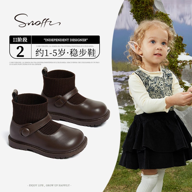Snafi Children'S Shoes Autumn Baby Girl Fleece-Lined Fly Weaving Socks Boots Princess Ankle Boots Girls Toddler Shoes - Image 2