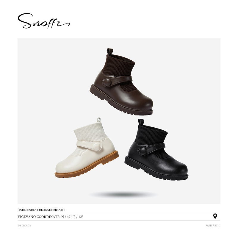 Snafi Children'S Shoes Autumn Baby Girl Fleece-Lined Fly Weaving Socks Boots Princess Ankle Boots Girls Toddler Shoes - Image 3