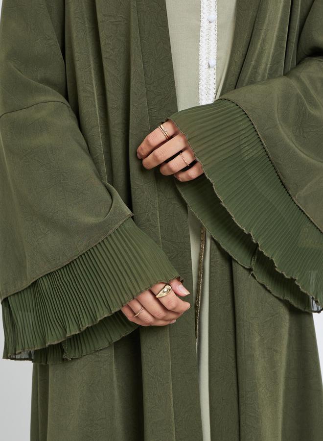 Amirah Olive Flared Sleeve Abaya with Plisse Detail - Image 4