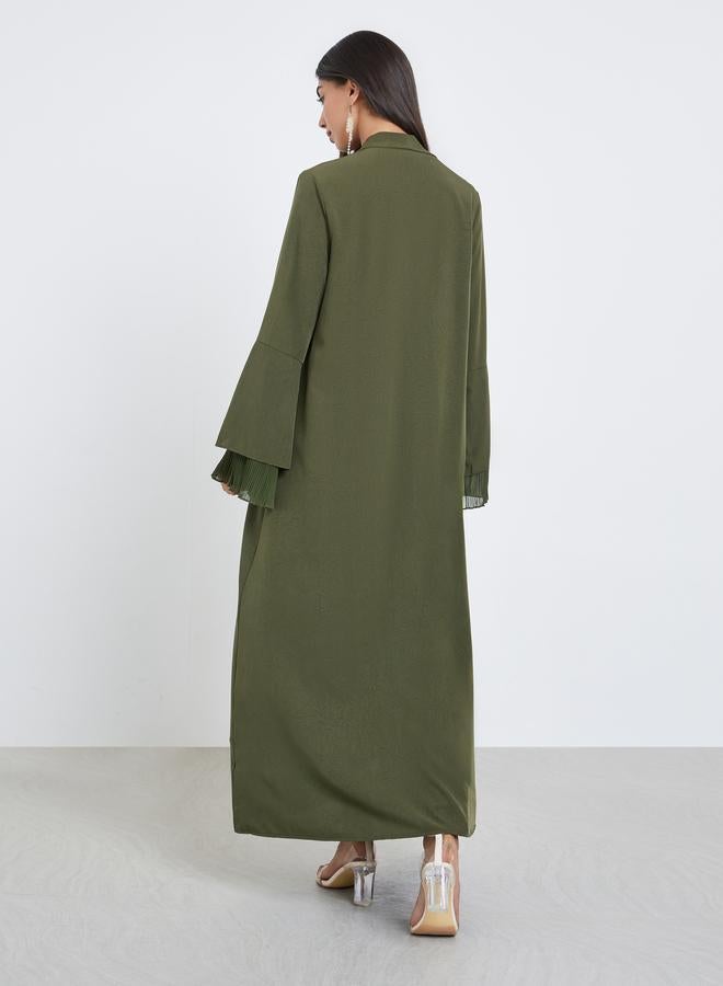 Amirah Olive Flared Sleeve Abaya with Plisse Detail - Image 5