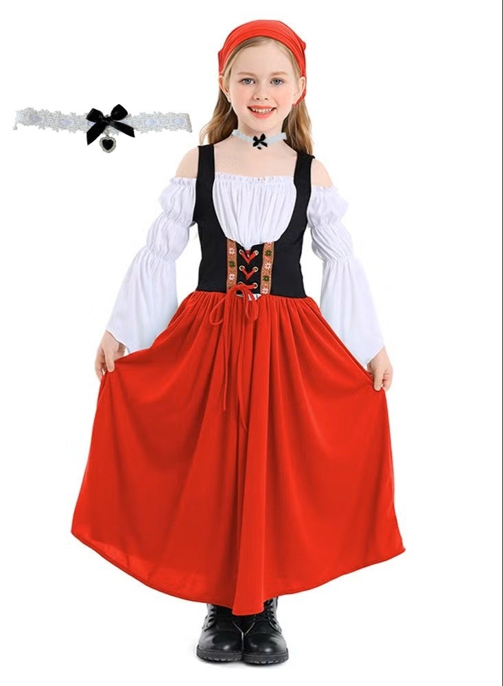 Girl's farm dress medieval-style Munich festival long dress, Germany Bavarian traditional costume - Image 1