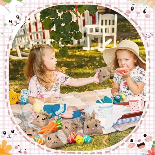 Wovnet 36 Pcs Easter Burlap Bags for Kids Bulk 4'' x 6'' Easter Treat Sacks Bags with Drawstring Rabbit Ear Cute Bunny Goodie Gift for DIY Project Basket Candy Party Favor Hunt Stuffer - Image 5