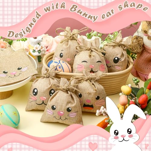 Wovnet 36 Pcs Easter Burlap Bags for Kids Bulk 4'' x 6'' Easter Treat Sacks Bags with Drawstring Rabbit Ear Cute Bunny Goodie Gift for DIY Project Basket Candy Party Favor Hunt Stuffer - Image 4