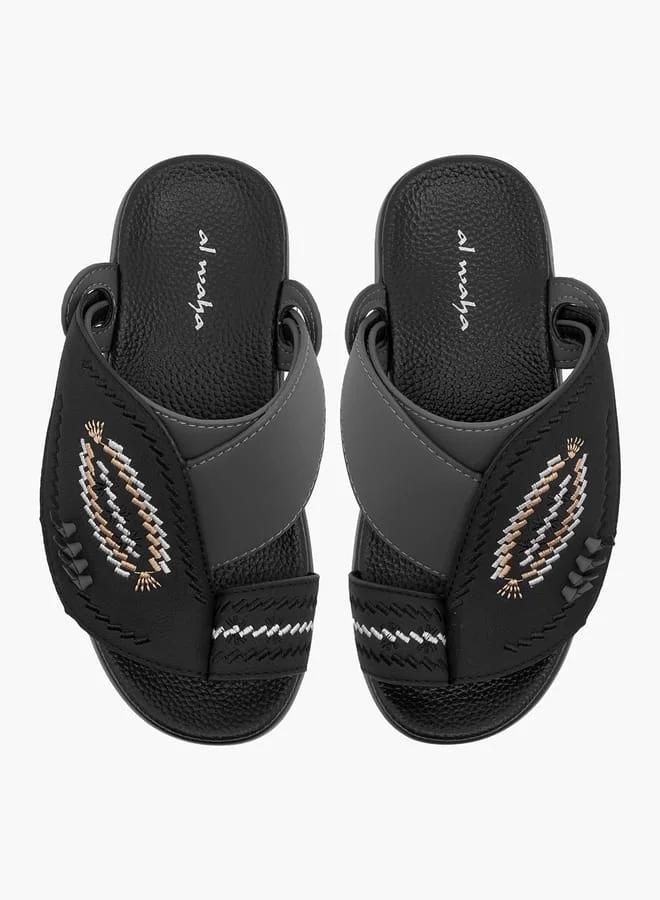 Al Waha Boys Embroidered Slip-On Arabic Sandals with Toe Loop Detail