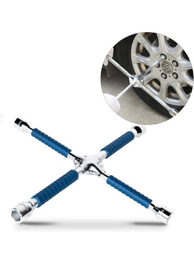 16" Four-Way Lug Wrench – Heavy Duty Anti-Slip Cross Wrench, Universal Tire Nut Socket Tool for Car & Truck - Image 1