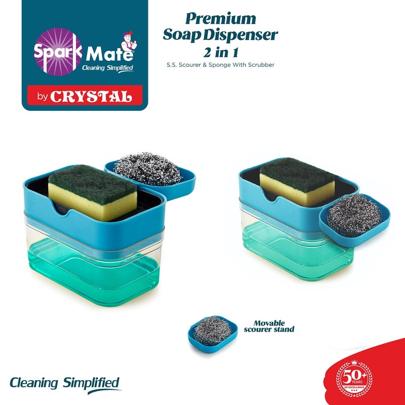 Sparkmate by Crystal سبارك ميت من كريستال بلاستيك موزع صابون متميز 2 في 1 - سلك تنظيف وإسفنجة مع فرشاة، متنوع - Image 3
