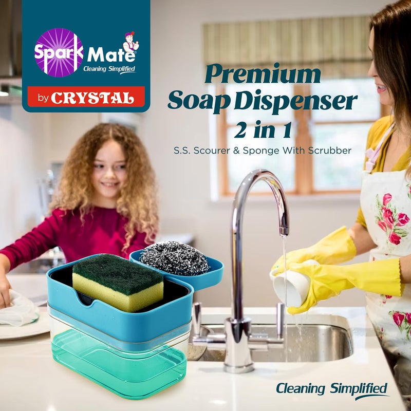 Sparkmate by Crystal سبارك ميت من كريستال بلاستيك موزع صابون متميز 2 في 1 - سلك تنظيف وإسفنجة مع فرشاة، متنوع - Image 4