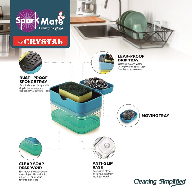 Sparkmate by Crystal سبارك ميت من كريستال بلاستيك موزع صابون متميز 2 في 1 - سلك تنظيف وإسفنجة مع فرشاة، متنوع - Image 5