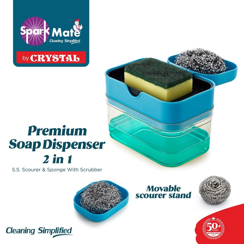 Sparkmate by Crystal سبارك ميت من كريستال بلاستيك موزع صابون متميز 2 في 1 - سلك تنظيف وإسفنجة مع فرشاة، متنوع - Image 2