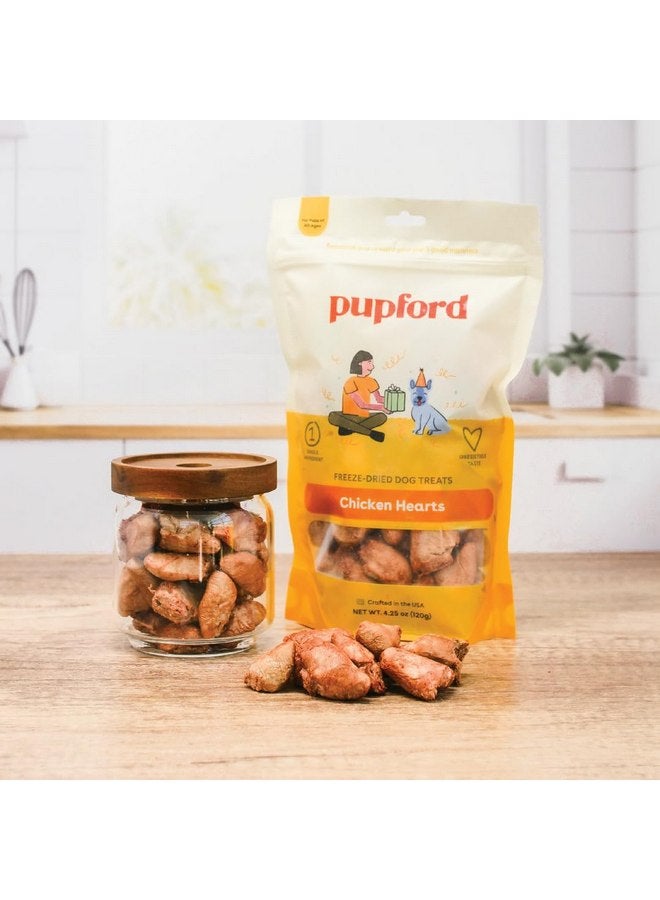 بوبفورد حلوى قلوب الدجاج المجففة بالتجميد من Pupford للكلاب والجراء - حلوى صحية طبيعية للكلاب مكونة من مكون واحد - صنع في الولايات المتحدة الأمريكية (4.25 أونصة) - Image 2