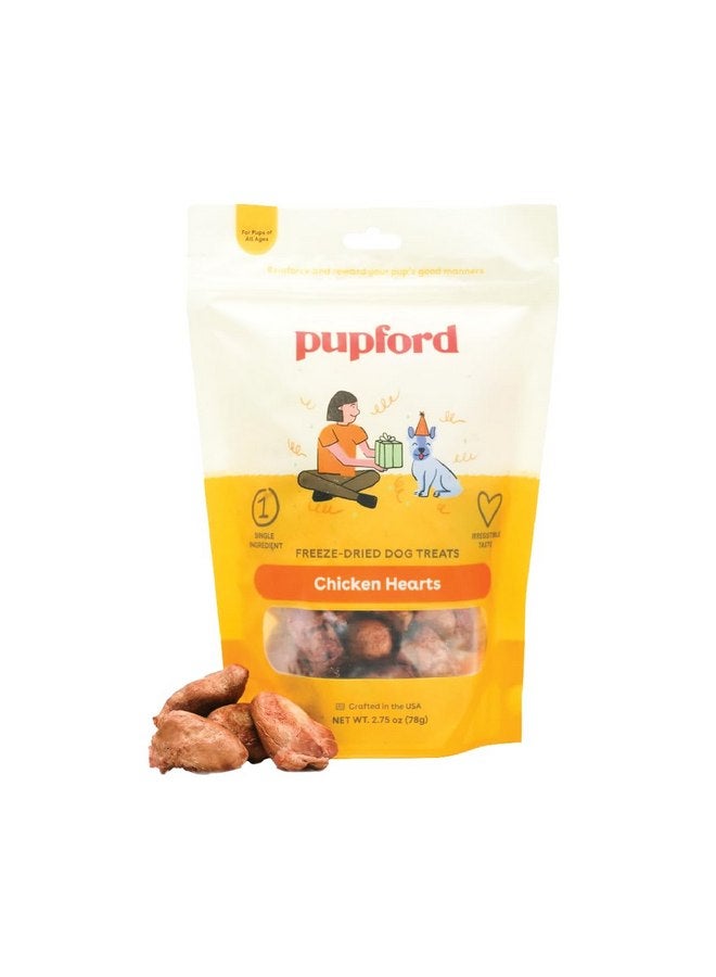 بوبفورد حلوى قلوب الدجاج المجففة بالتجميد من Pupford للكلاب والجراء - حلوى صحية طبيعية للكلاب مكونة من مكون واحد - صنع في الولايات المتحدة الأمريكية (4.25 أونصة) - Image 1