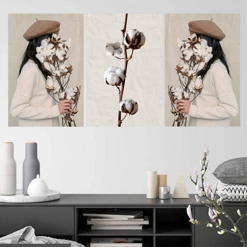 Marktna Three modern canvas paintings featuring a girl design, with a hollow frame, measuring (150×70), three pieces - Image 1