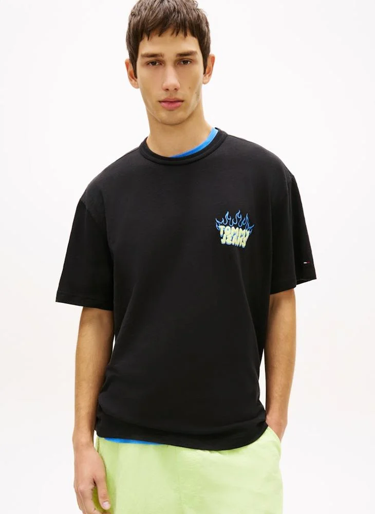 TOMMY JEANS Bubble Logo Textured Jersey Relaxed T-Shirt