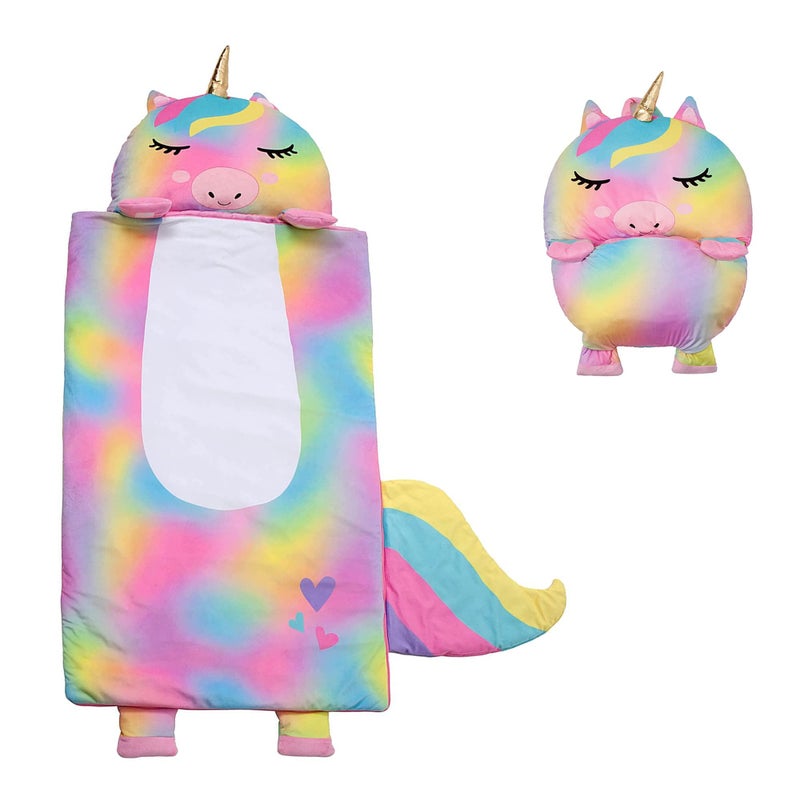 Unicorns & Robots Girl's Nap Buddies Unicorn Preschool Nap Mat, Toddler Sleeping Bag with Pillow for Daycare, Ages 3+ - Image 1