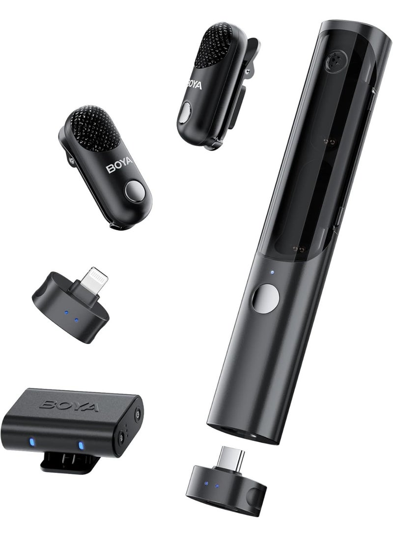BOYA Magic-02 Wireless Lavalier Microphone, 30Hrs Battery,328FT LOS Range,Safety Track&Limiter,4-in1 Mini Lapel Wireless Mic for Android iPhone Camera Laptop PC, Ai Noise Reduction for TikTok YouTube - Image 1