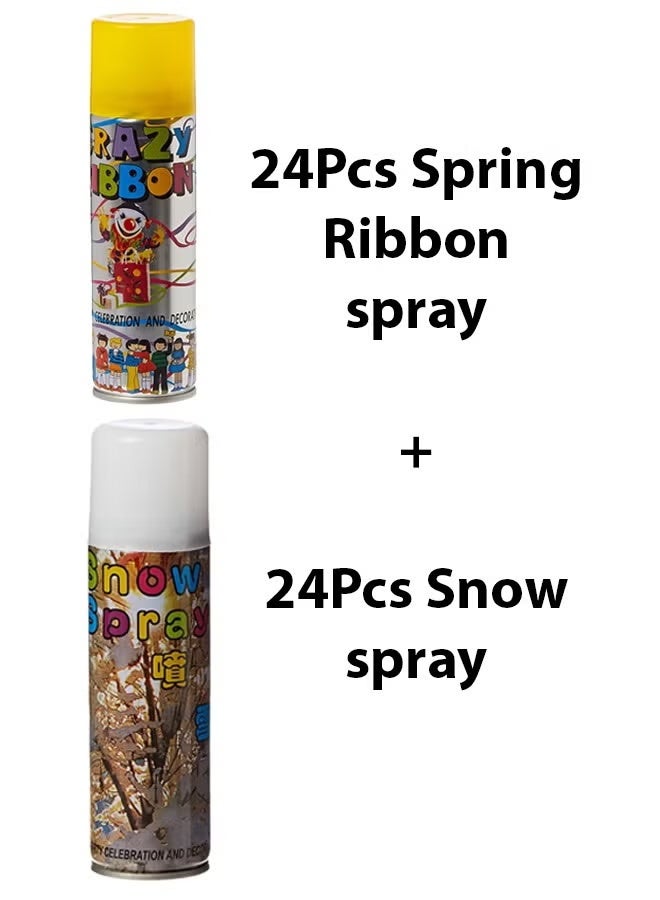 Party Spray Colored String Crazy Ribbon Spray and White Snow Spay Pack of 48pcs for Party Celebrations and Decorations - Image 2
