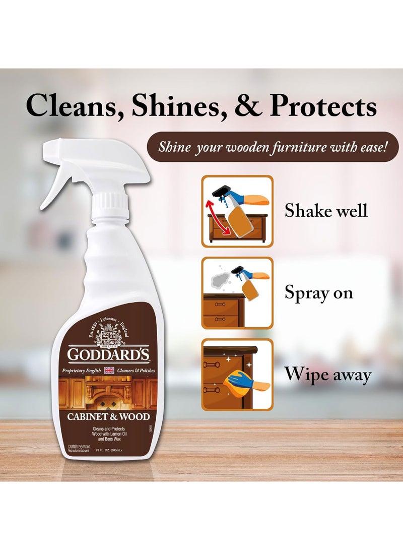 Goddard's Cabinet Makers Wax Cleaning Spray – Wood Cleaner & Furniture Polish to Shine & Protect – Wood Cleaner Spray w/Bee Wax & Lemon Oil for Furniture – Non-Abrasive Wood Polish 23 oz - Image 4