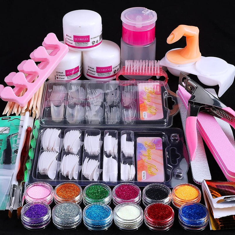 anezus Professional Nail Kit Set With Acrylic Powder Glitter Tips and Decoration Tools DIY Supplies for Beginners Professionals - Image 1
