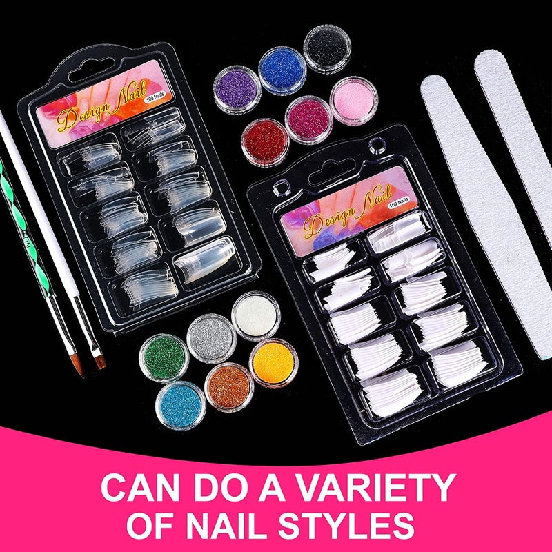 anezus Professional Nail Kit Set With Acrylic Powder Glitter Tips and Decoration Tools DIY Supplies for Beginners Professionals - Image 3