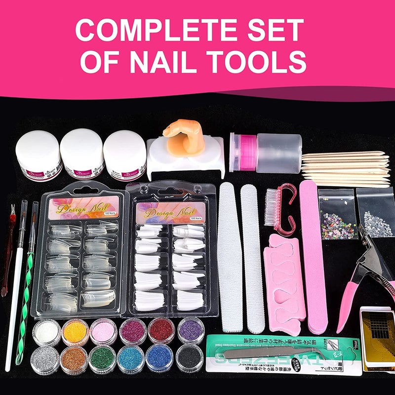 anezus Professional Nail Kit Set With Acrylic Powder Glitter Tips and Decoration Tools DIY Supplies for Beginners Professionals - Image 5