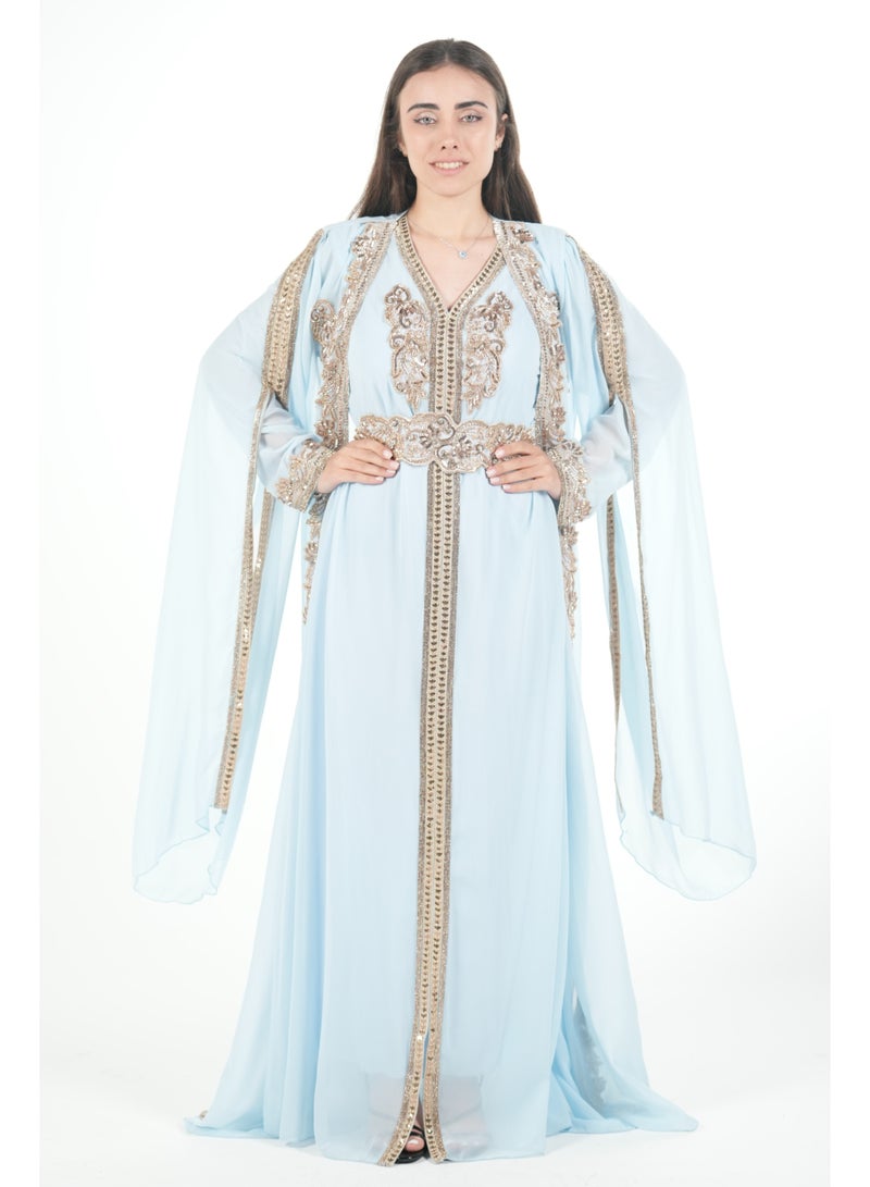 البنت الشرقية قفطان مغربي مطرز مع حزام على الخسر فستان - Image 2