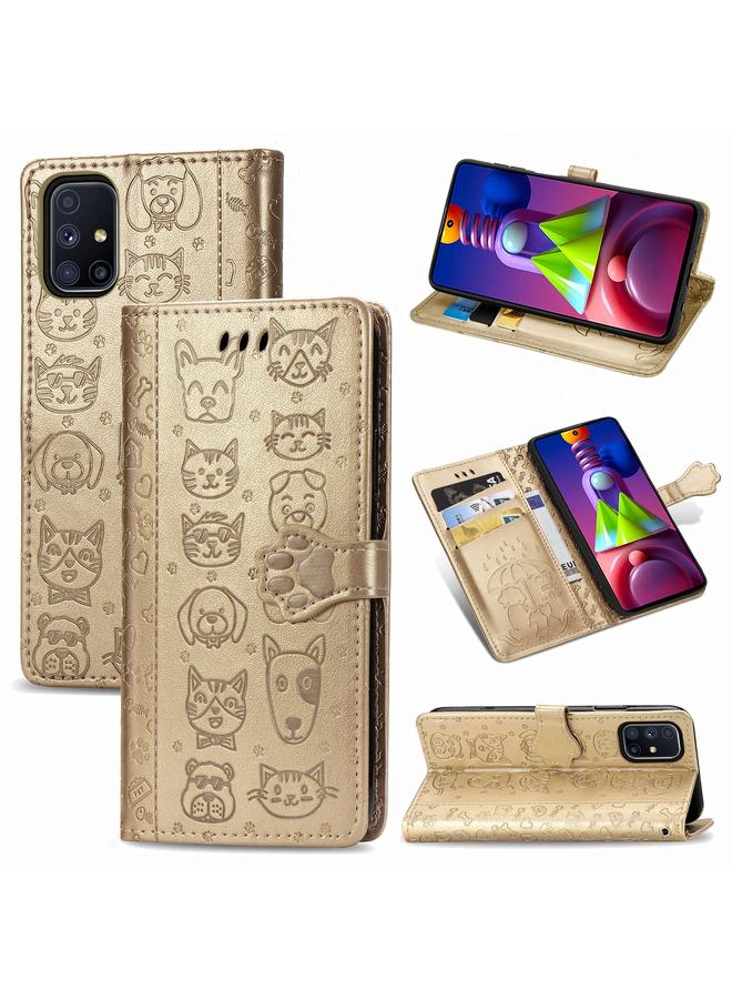 اس-توب جراب لهاتف Samsung Galaxy M51، جراب جلدي أفقي منقوش عليه قطة وكلب لطيف مع حامل / فتحة بطاقة / محفظة / حبل - Image 1