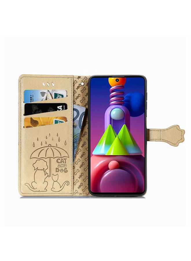 اس-توب جراب لهاتف Samsung Galaxy M51، جراب جلدي أفقي منقوش عليه قطة وكلب لطيف مع حامل / فتحة بطاقة / محفظة / حبل - Image 4