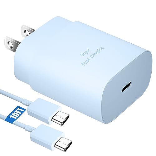 DiHines 25W Super Fast Charging Cord Type C Block &10Ft USB C Android Phone Charger Cable for Samsung Galaxy S25/S24/S24 Ultra/S24 Plus/S23 Ultra/S23/S23+/S22/S22 Ultra/S22+/S21Ultra/S20 Ultra/Note 20/10 - Image 1
