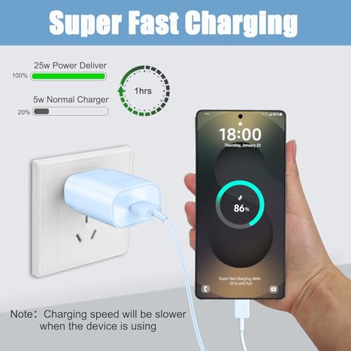 DiHines 25W Super Fast Charging Cord Type C Block &10Ft USB C Android Phone Charger Cable for Samsung Galaxy S25/S24/S24 Ultra/S24 Plus/S23 Ultra/S23/S23+/S22/S22 Ultra/S22+/S21Ultra/S20 Ultra/Note 20/10 - Image 4
