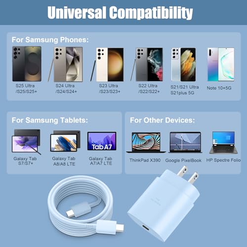 DiHines 25W Super Fast Charging Cord Type C Block &10Ft USB C Android Phone Charger Cable for Samsung Galaxy S25/S24/S24 Ultra/S24 Plus/S23 Ultra/S23/S23+/S22/S22 Ultra/S22+/S21Ultra/S20 Ultra/Note 20/10 - Image 3