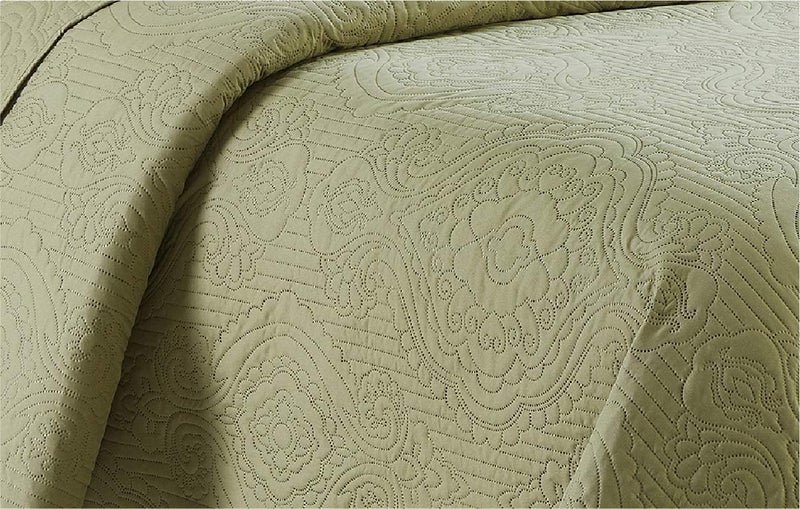 Home Collection 3pc Full/Queen Over Size Luxury Embossed Bedspread Set Light Weight Solid Sage Green New - Image 2
