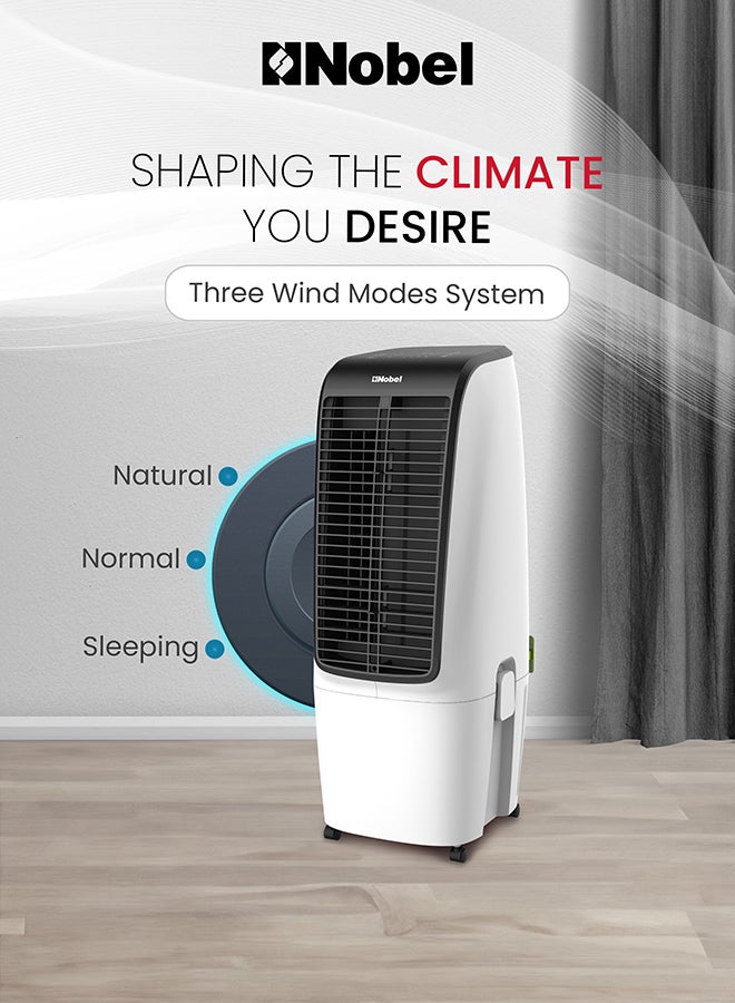 Nobel Air Cooler , 20L Capacity, Detachable Water Tank, 3 Wind Modes, 4 Wind Speeds, Touch & Remote Control, Honeycomb Filter, Automatic Shutdown, Silent Operation 20 L 110 W NAC400 White - Image 2