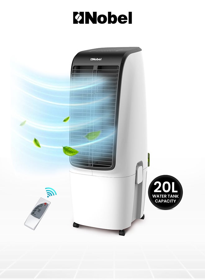 Nobel Air Cooler , 20L Capacity, Detachable Water Tank, 3 Wind Modes, 4 Wind Speeds, Touch & Remote Control, Honeycomb Filter, Automatic Shutdown, Silent Operation 20 L 110 W NAC400 White - Image 1